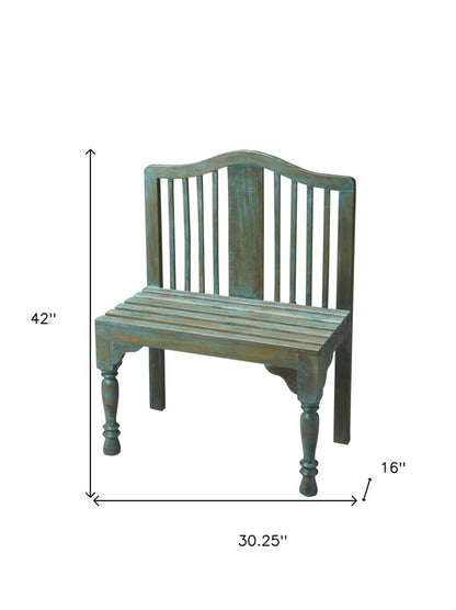 30" Blue Solid Wood Garden Patio Bench