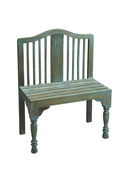 Antiqued Blue Solid Wood Bench