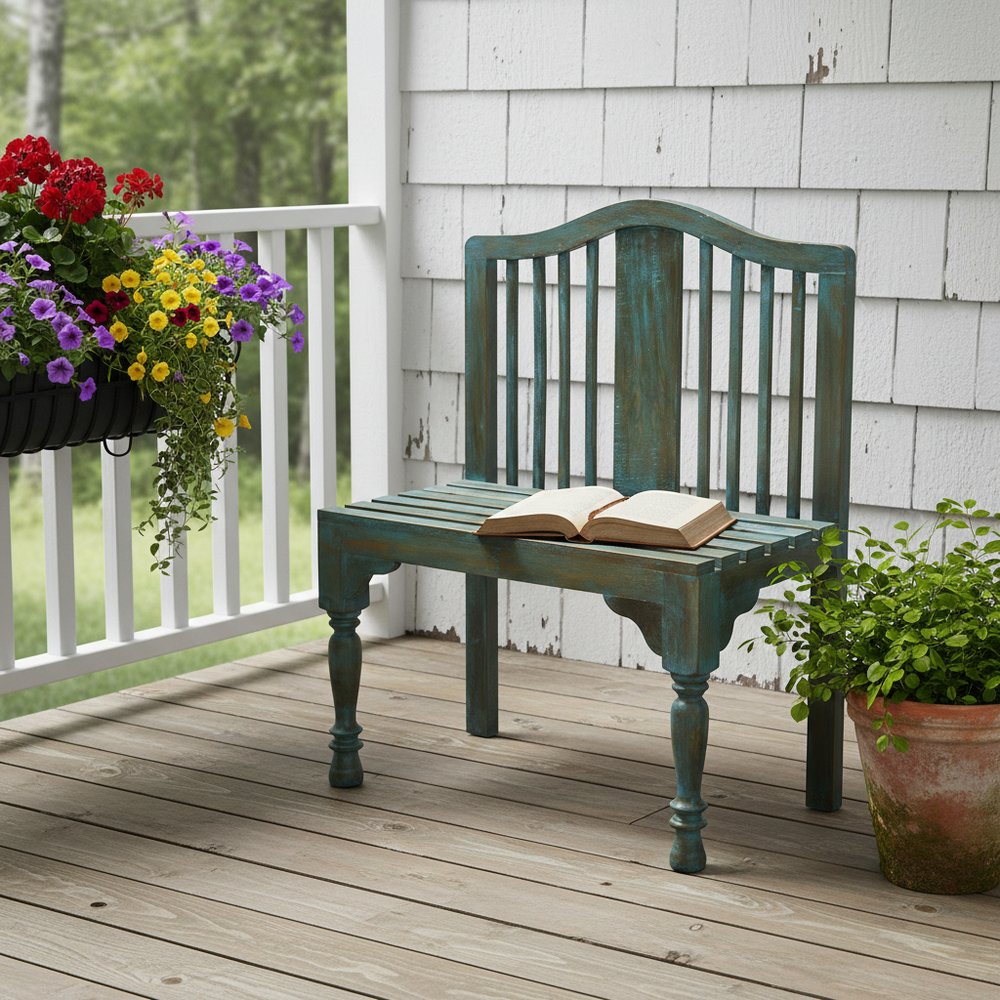 30" Blue Solid Wood Garden Patio Bench