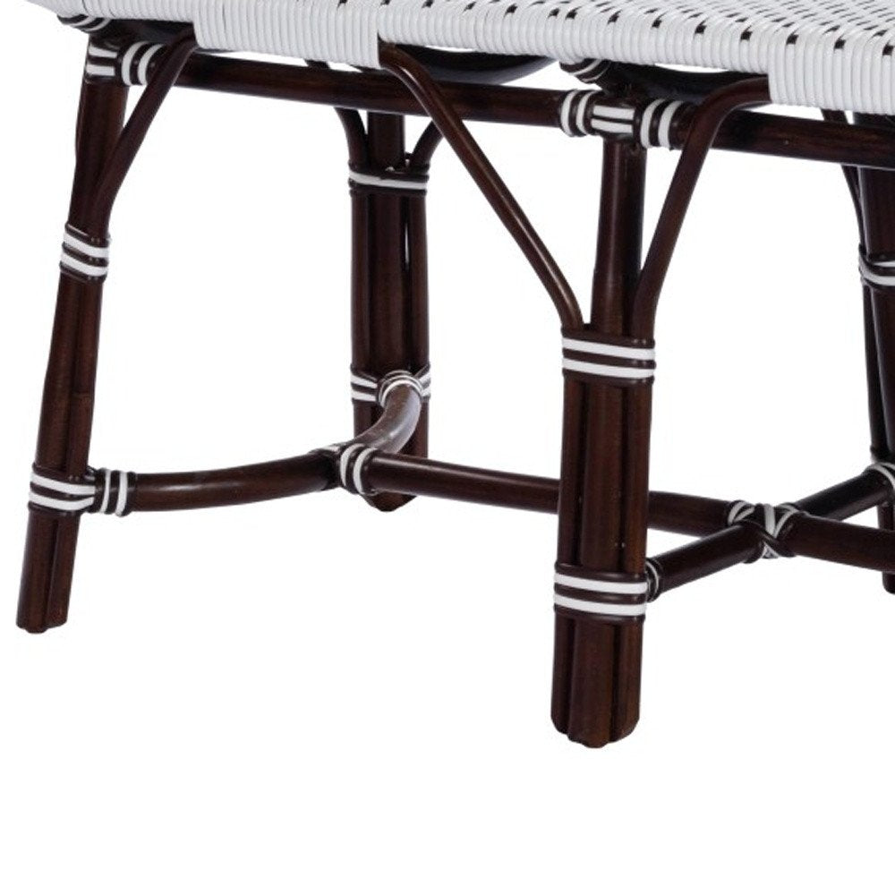 43" White and Dark Brown Rattan and Wicker Bench