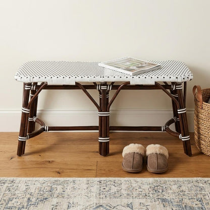 43" White and Dark Brown Rattan and Wicker Bench