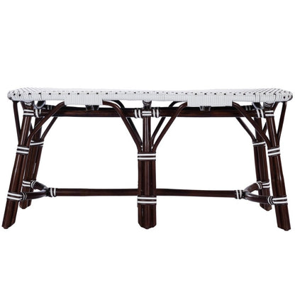 43" White and Dark Brown Rattan and Wicker Bench