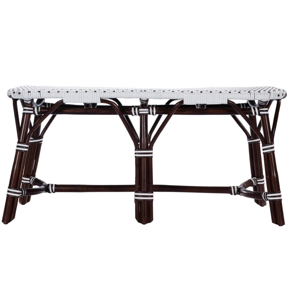 43" Dark Brown And White Wicker Entryway Bench