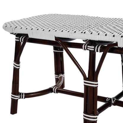 43" White and Dark Brown Rattan and Wicker Bench