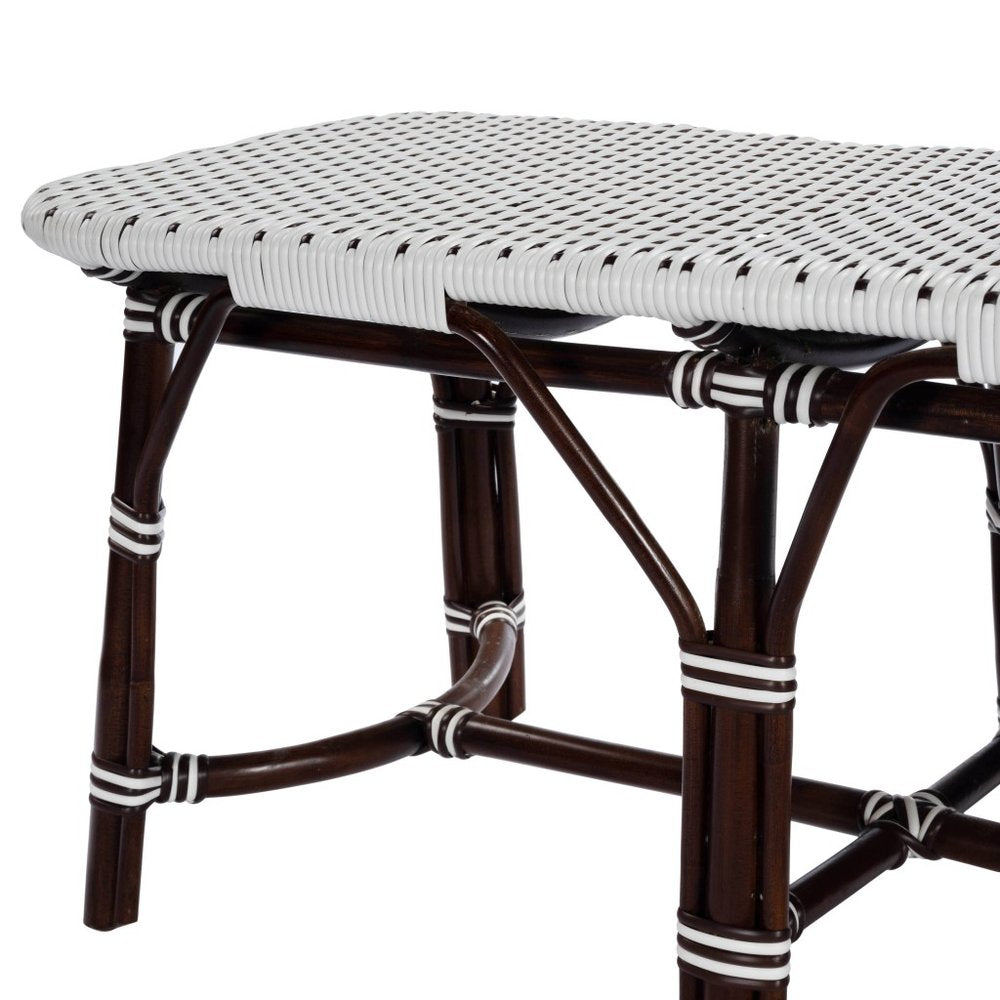 43" Dark Brown And White Wicker Entryway Bench