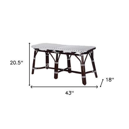 43" White and Dark Brown Rattan and Wicker Bench