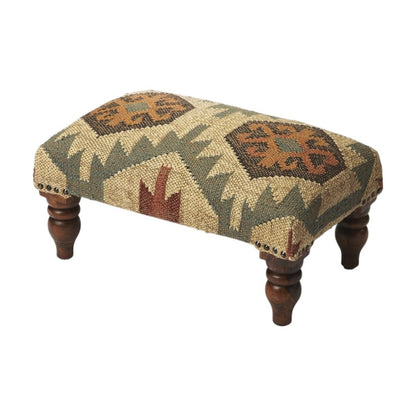 20" Beige Brown and Green Jute And Wool Southwestern Footstool
