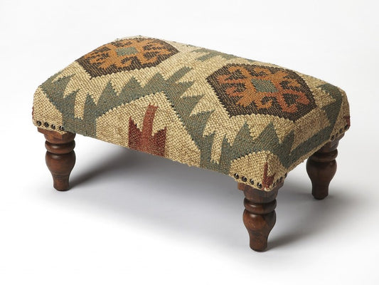 20" Beige Brown and Green Jute And Wool Southwestern Footstool