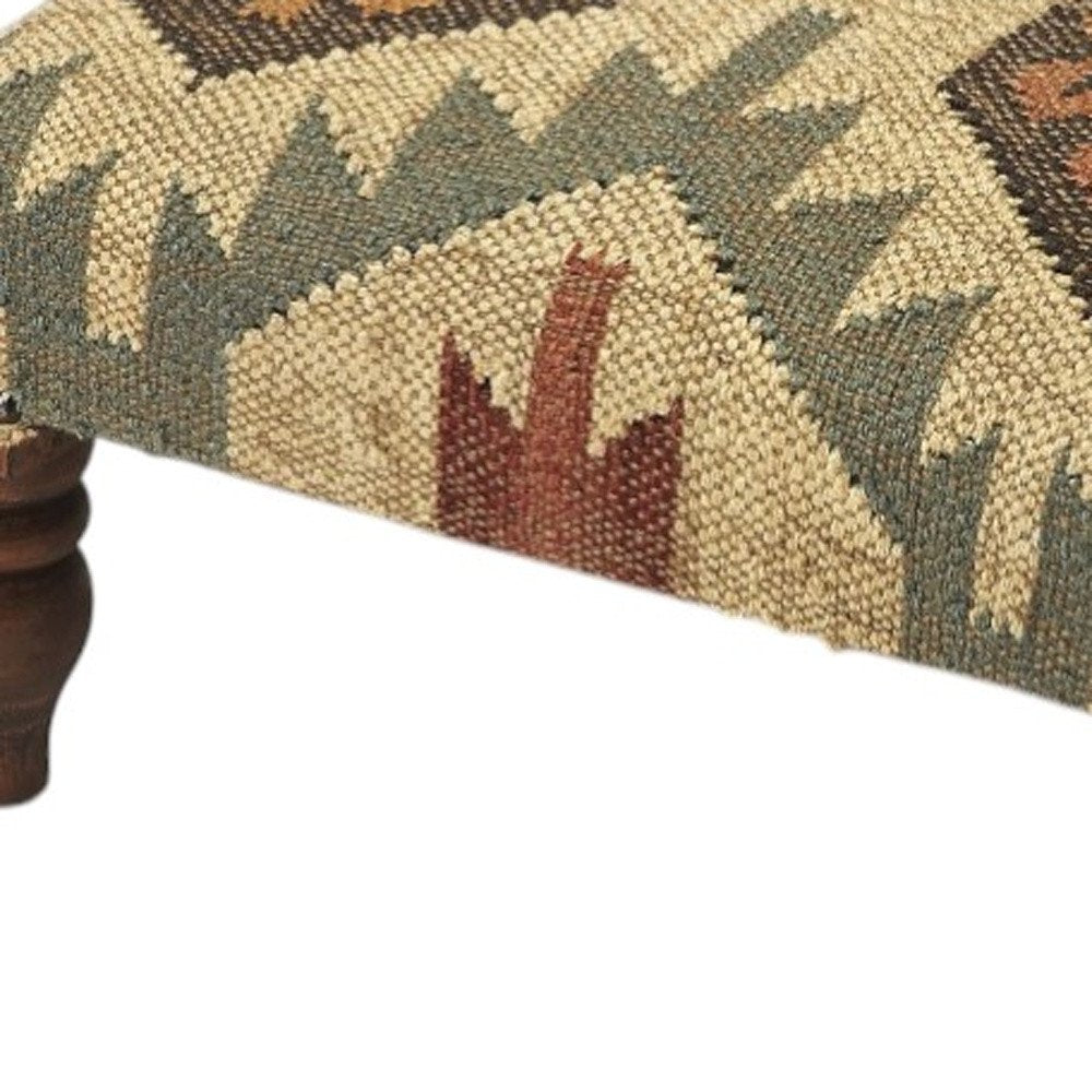 20" Beige Brown and Green Jute And Wool Southwestern Footstool
