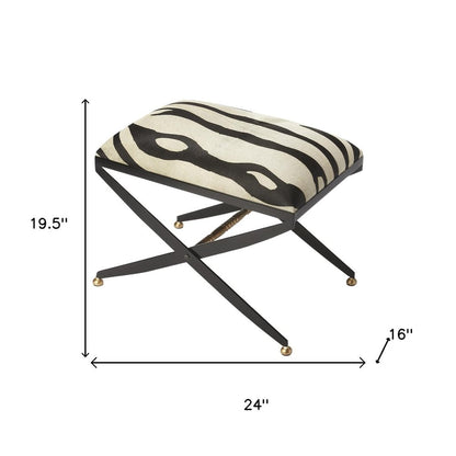 24" Black And White Cotton Blend And Black Ottoman