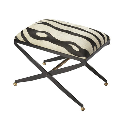 24" Black And White Cotton Blend And Black Ottoman