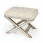 26" Ivory Cotton and Brown Tufted Ottoman