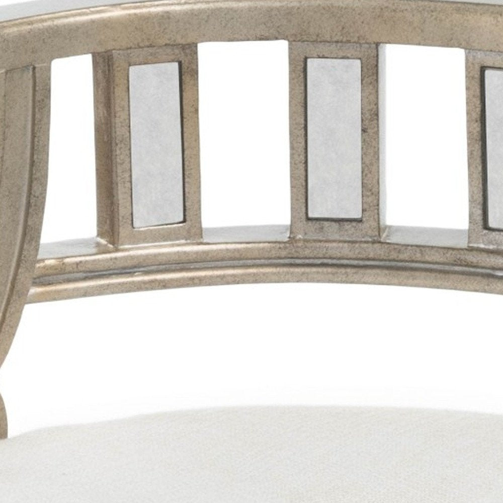 21" Cream Linen And Silver Metallic Round Ottoman