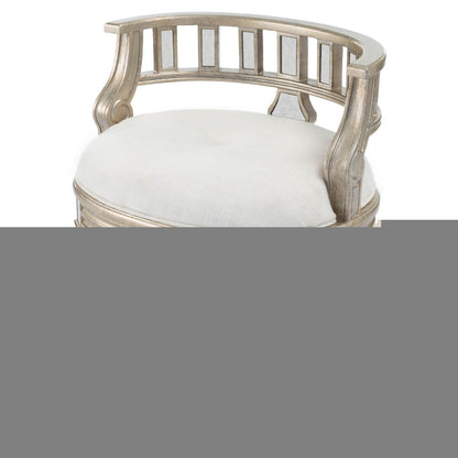 21" Cream Linen And Silver Metallic Round Ottoman