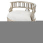 21" Cream Linen And Silver Metallic Round Ottoman