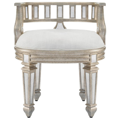 21" Cream Linen And Silver Metallic Round Ottoman
