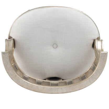 21" Cream Linen And Silver Metallic Round Ottoman