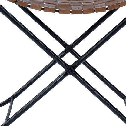 23" Brown Faux Leather And Black Ottoman