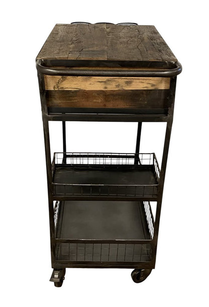 Rolling Rustic Black And Natural Bar Cart