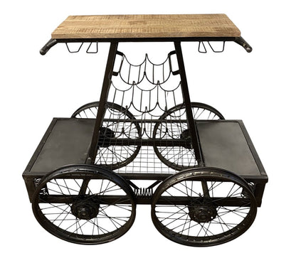 Rustic Black Rail Car Bar Cart