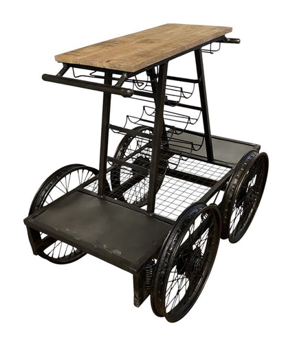 Rustic Black Rail Car Bar Cart