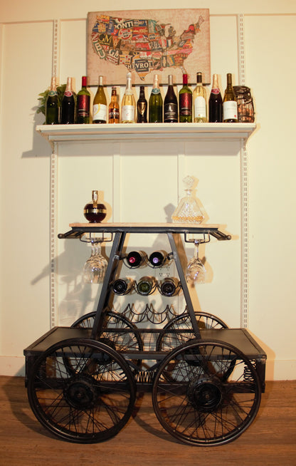 Rustic Black Rail Car Bar Cart