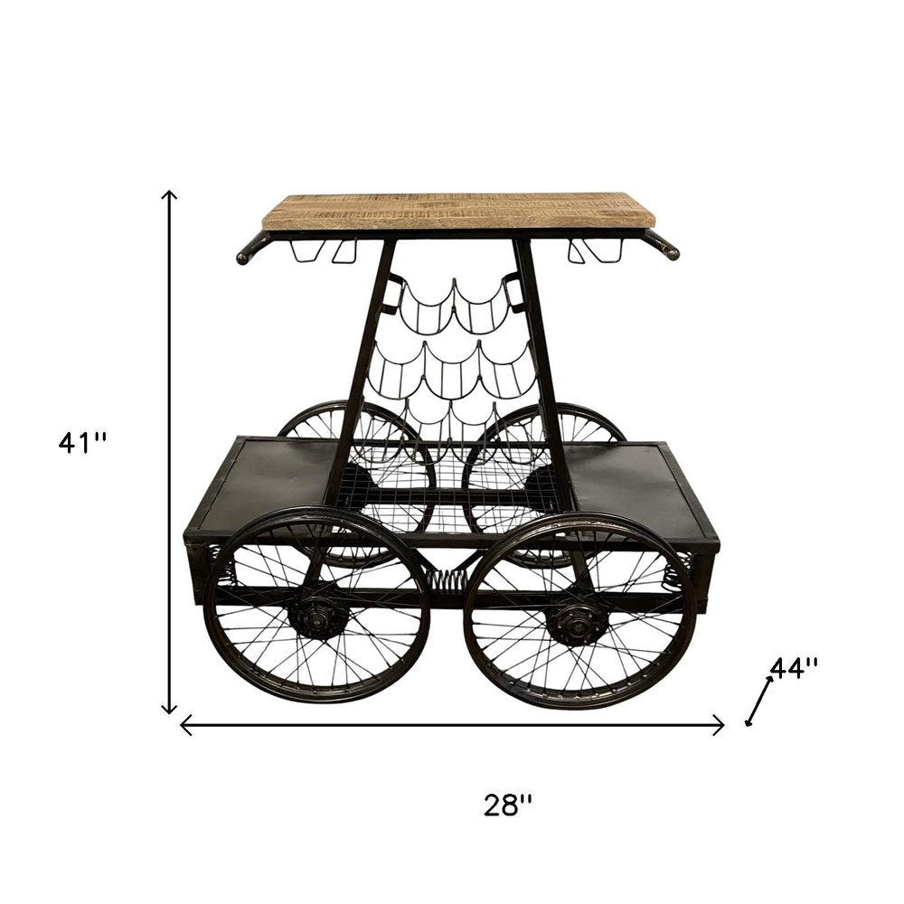 Rustic Black Rail Car Bar Cart