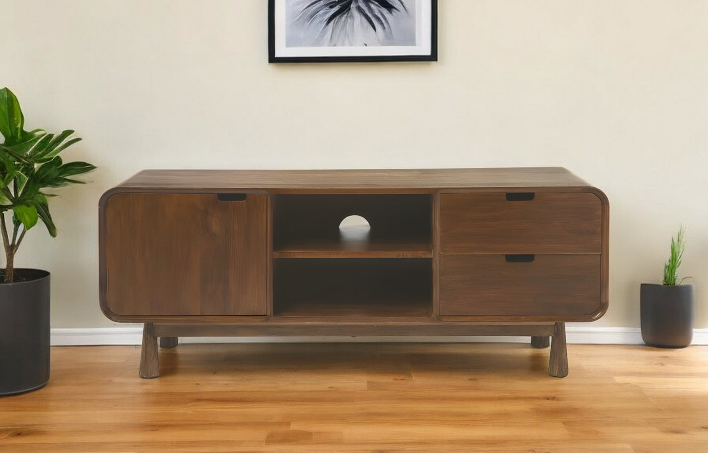 50" Brown Mid Century Modern Wood TV Stand