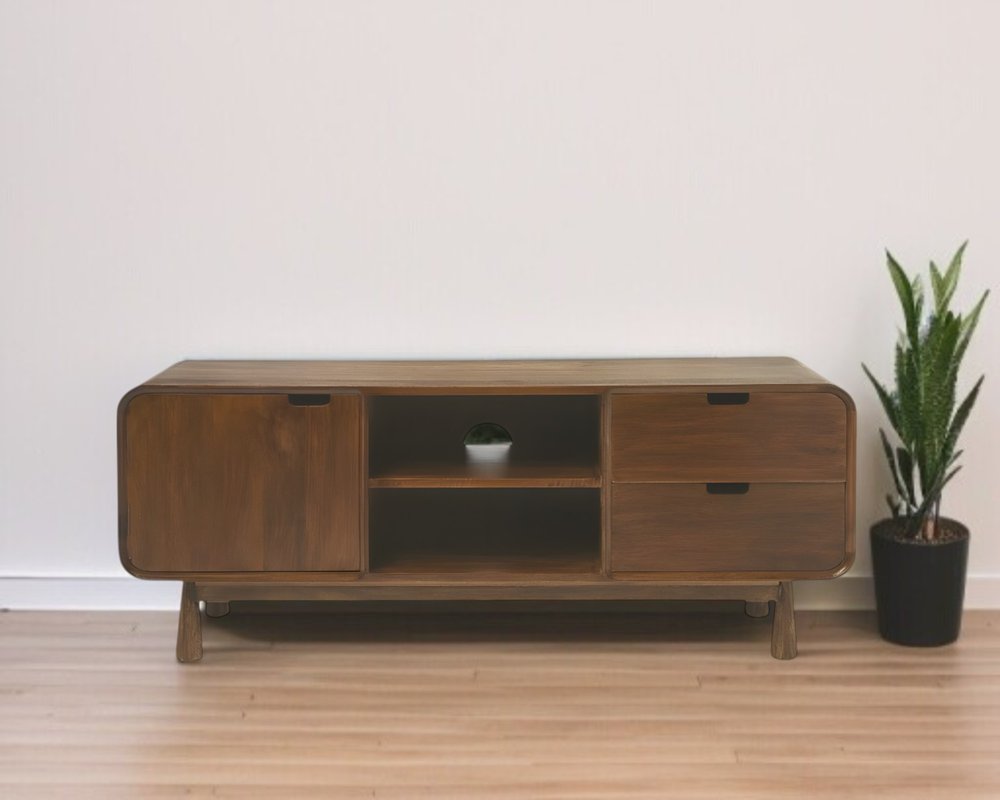 50" Brown Solid Wood Enclosed and Open Storage TV Stand