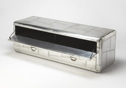 59" Silver Solid Wood Enclosed and Open Storage TV Stand