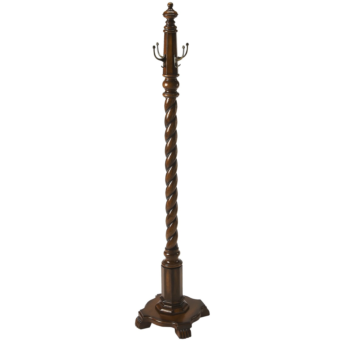 69" Brown Cherry Free Standing Four Hook Coat Rack