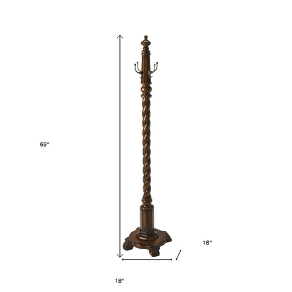 69" Brown Cherry Free Standing Four Hook Coat Rack