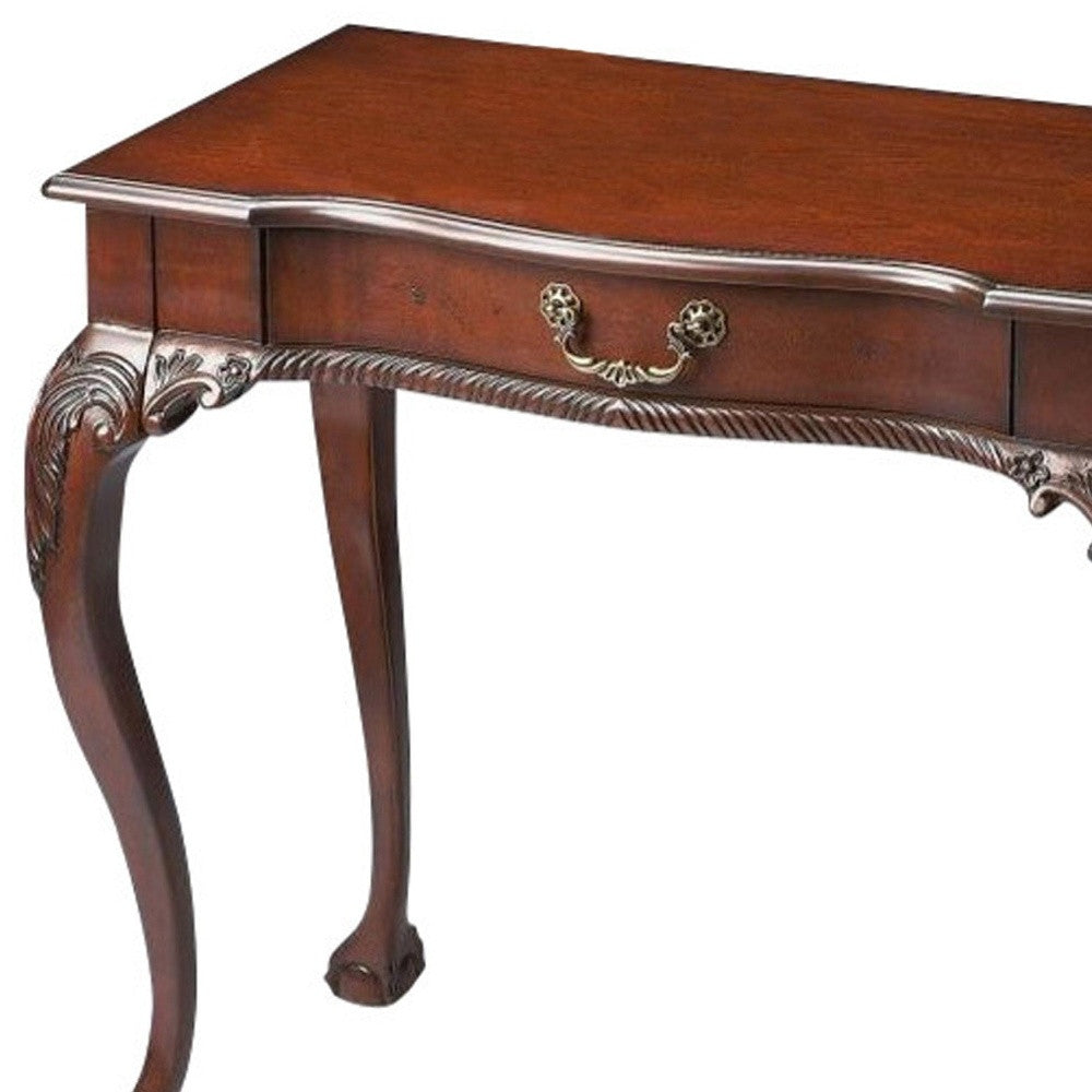 35" Dark Brown Rubberwood Solid Manufactured Wood Writing Desk