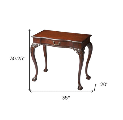 35" Dark Brown Rubberwood Solid Manufactured Wood Writing Desk