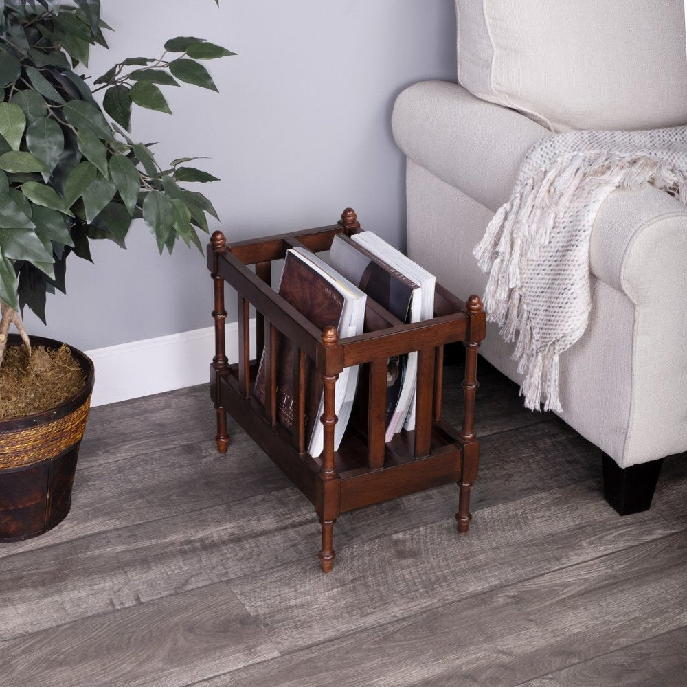 17" Brown Solid Wood Magazine Holder