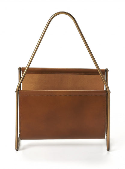 Brown Leather Magazine Basket