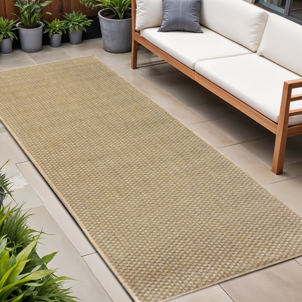 8' Beige Indoor Outdoor Runner Rug