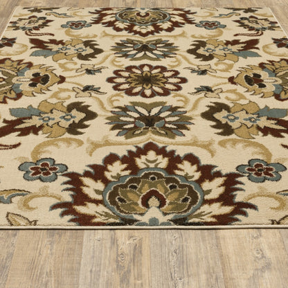 3' X 5' Ivory And Red Floral Vines Area Rug