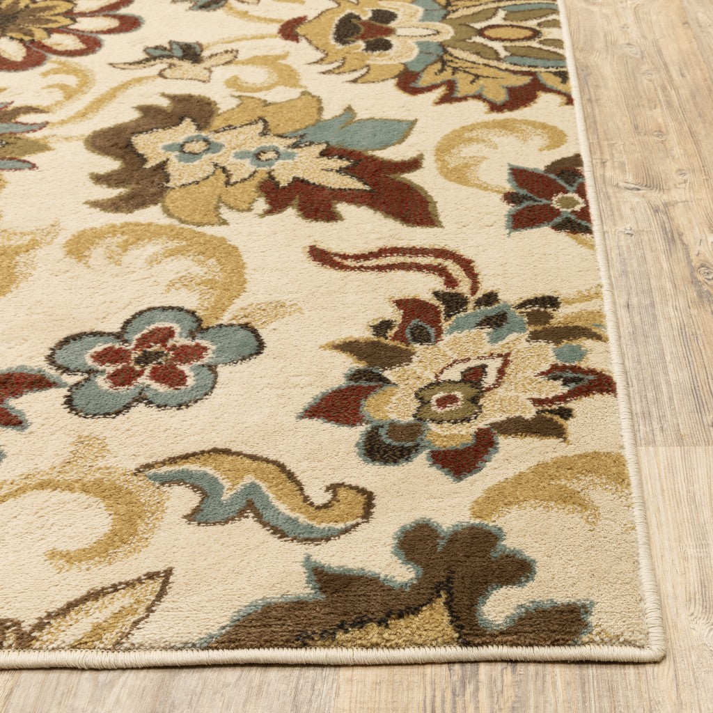 3' X 5' Ivory And Red Floral Vines Area Rug