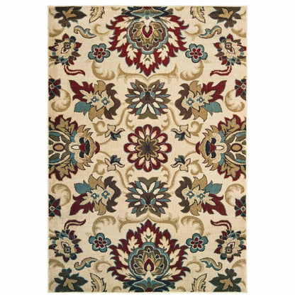 3' X 5' Ivory And Red Floral Vines Area Rug