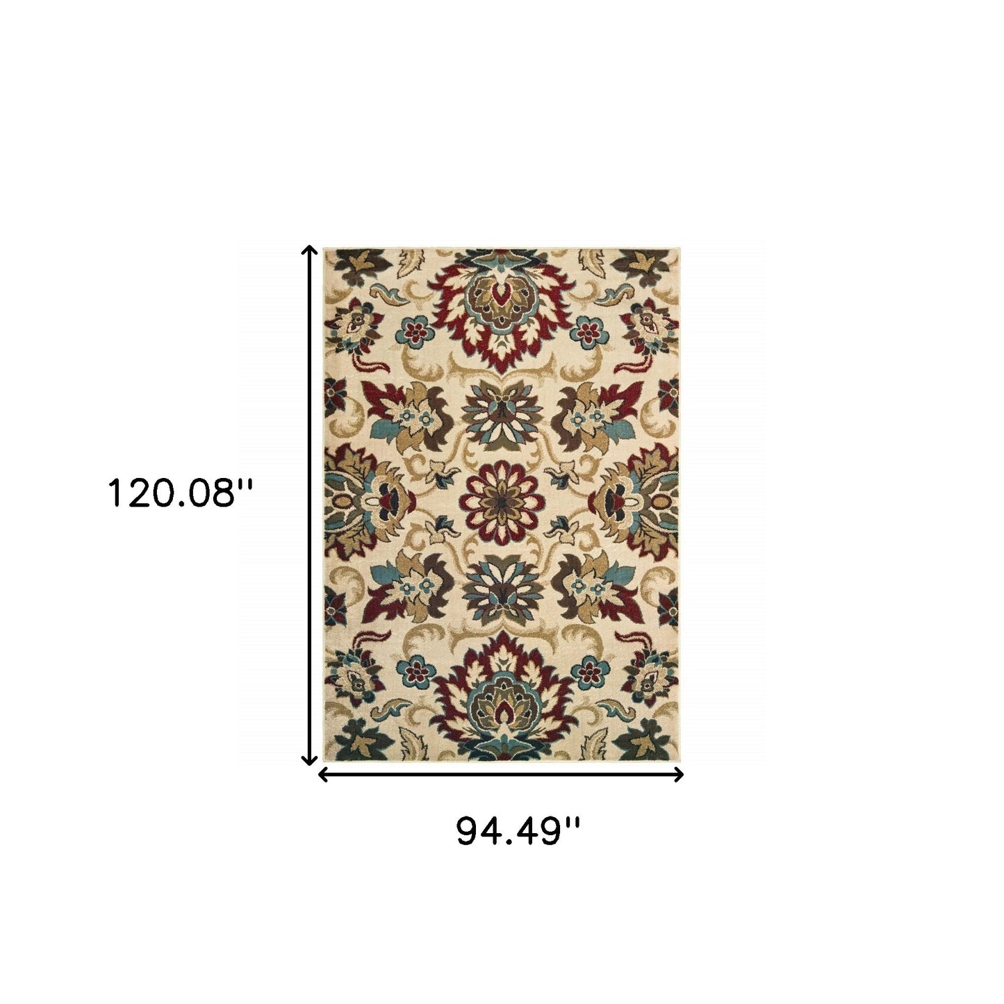 3' X 5' Ivory And Red Floral Vines Area Rug