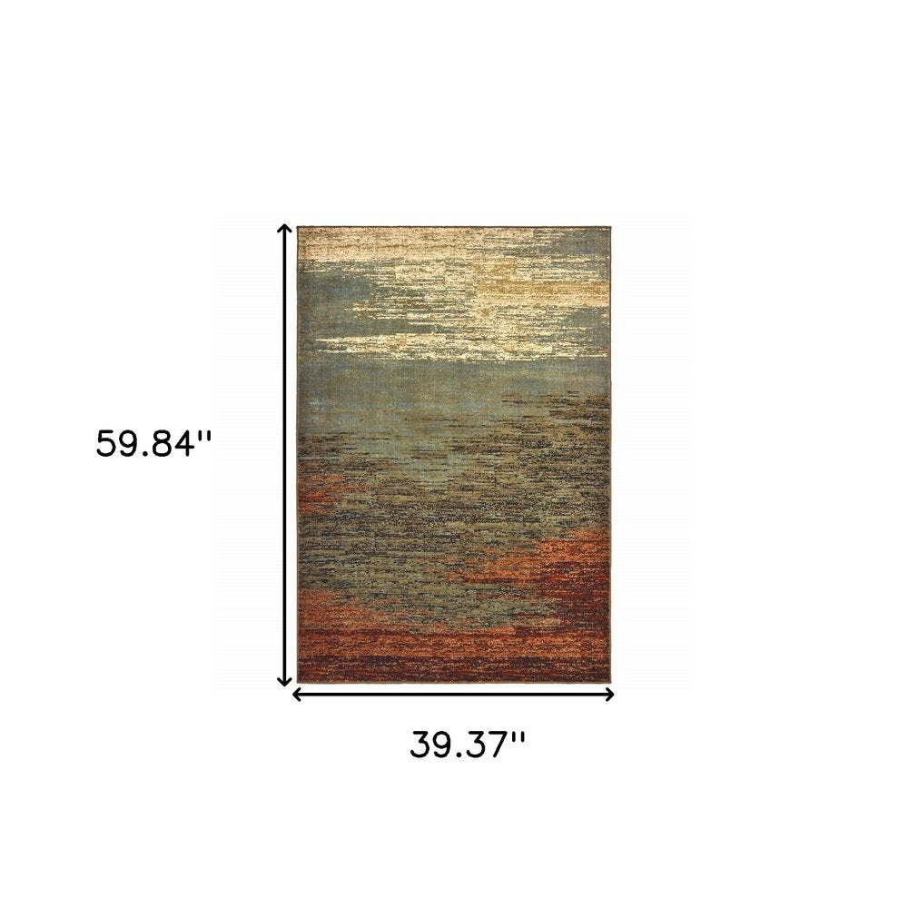 3' X 5' Blue And Brown Distressed Area Rug