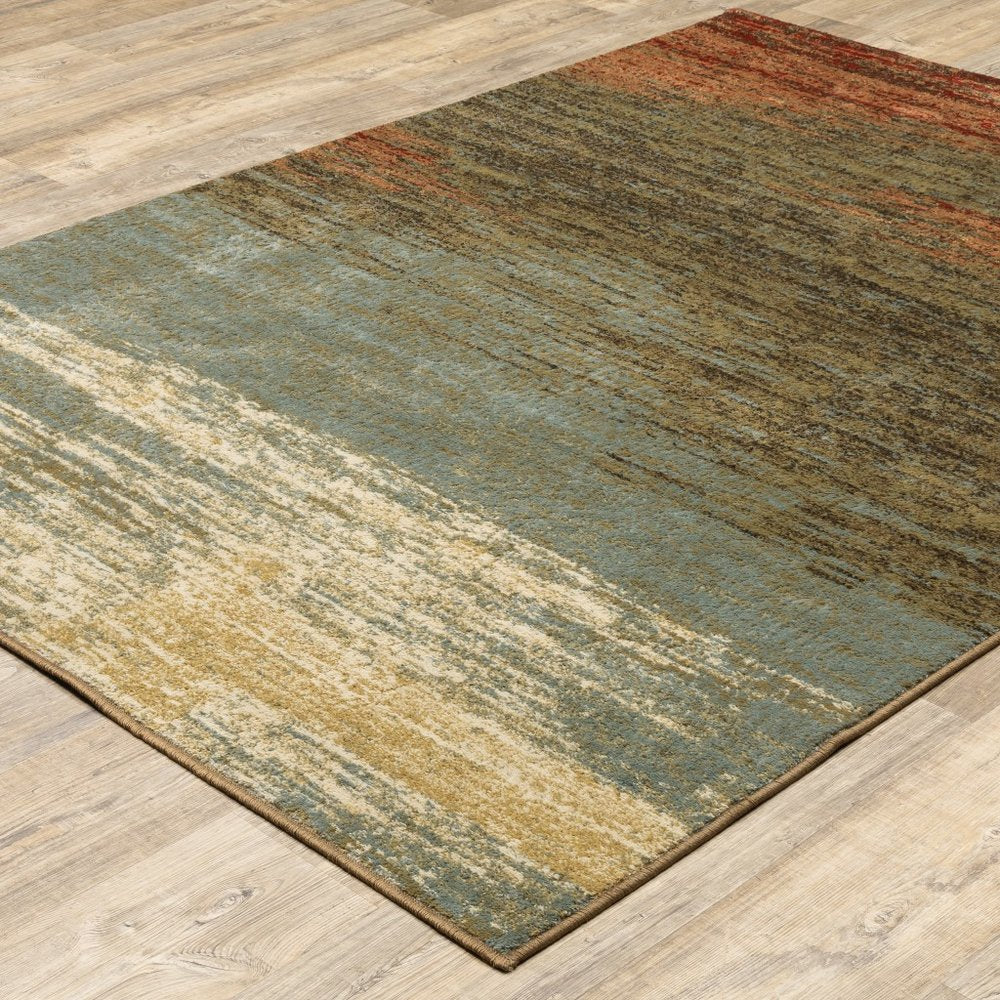 3' X 5' Blue And Brown Distressed Area Rug