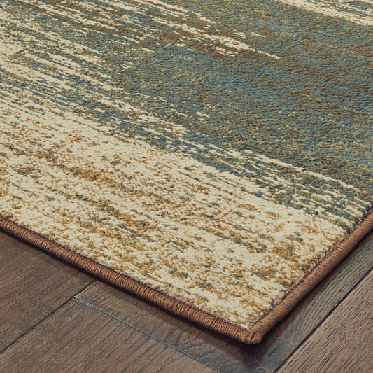 3' X 5' Blue And Brown Distressed Area Rug