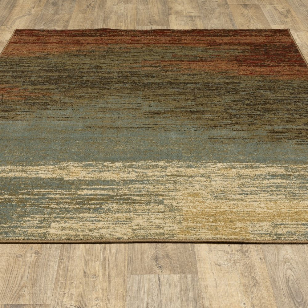 3' X 5' Blue And Brown Distressed Area Rug