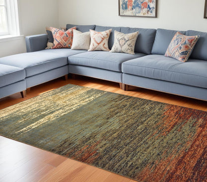 3' X 5' Blue And Brown Distressed Area Rug
