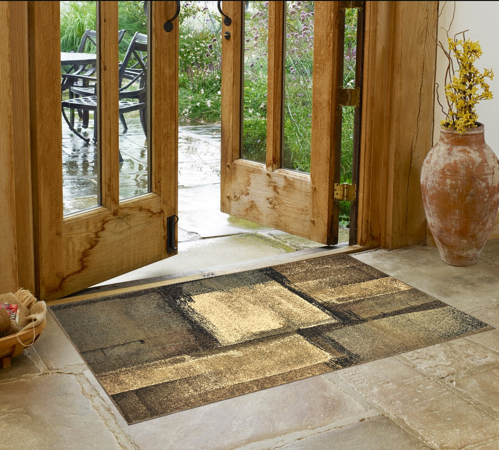 5' X 7' Brown And Beige Distressed Blocks Area Rug