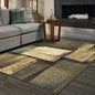 5' X 7' Brown And Beige Distressed Blocks Area Rug