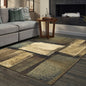 3' X 5' Brown And Beige Distressed Blocks Area Rug