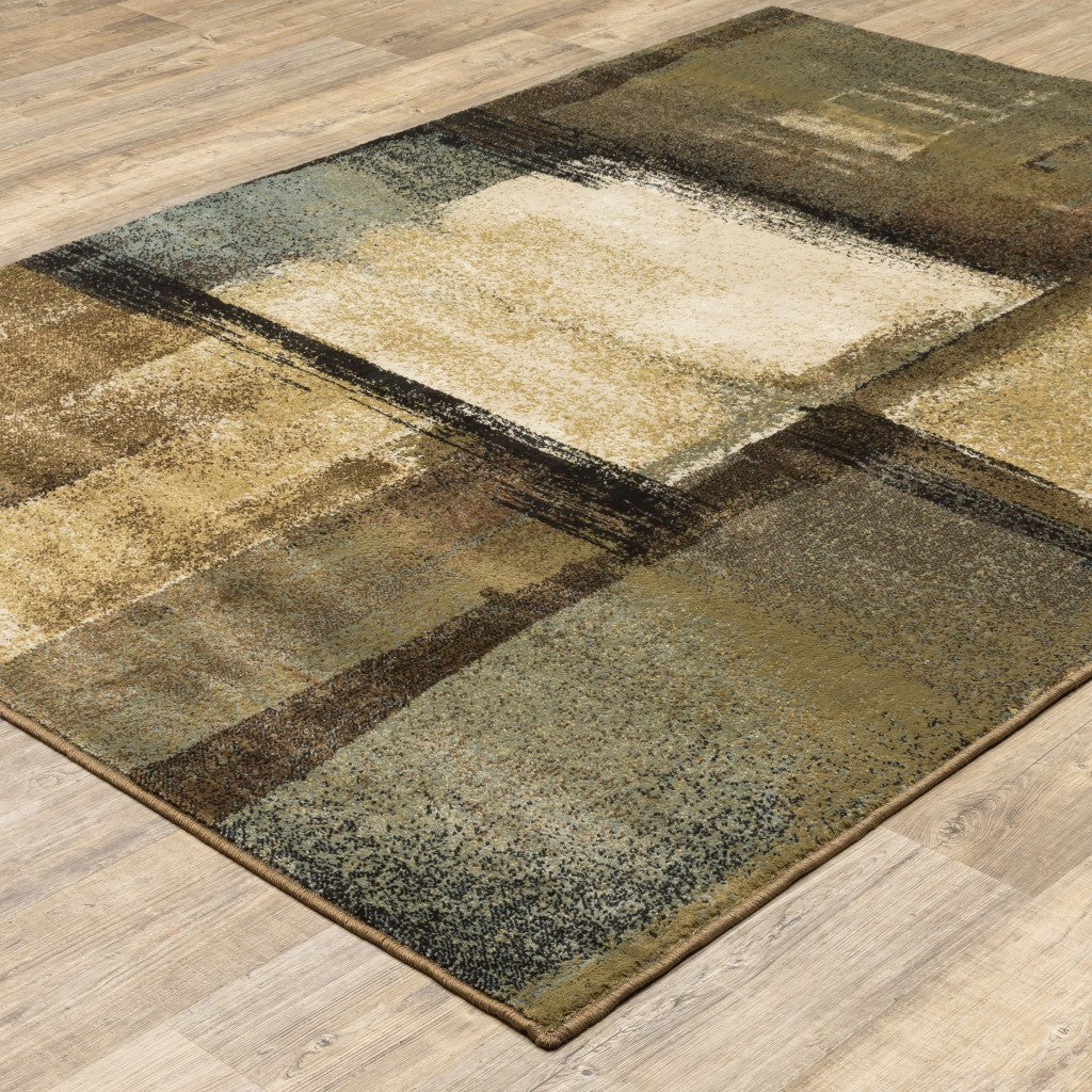 5' X 7' Brown And Beige Distressed Blocks Area Rug